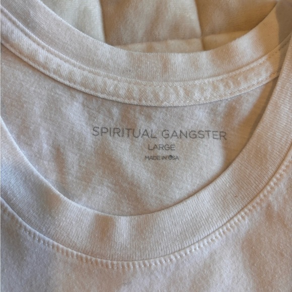 Spiritual Gangster Blue and White Sleeveless Crop Tee - Picture 3 of 6